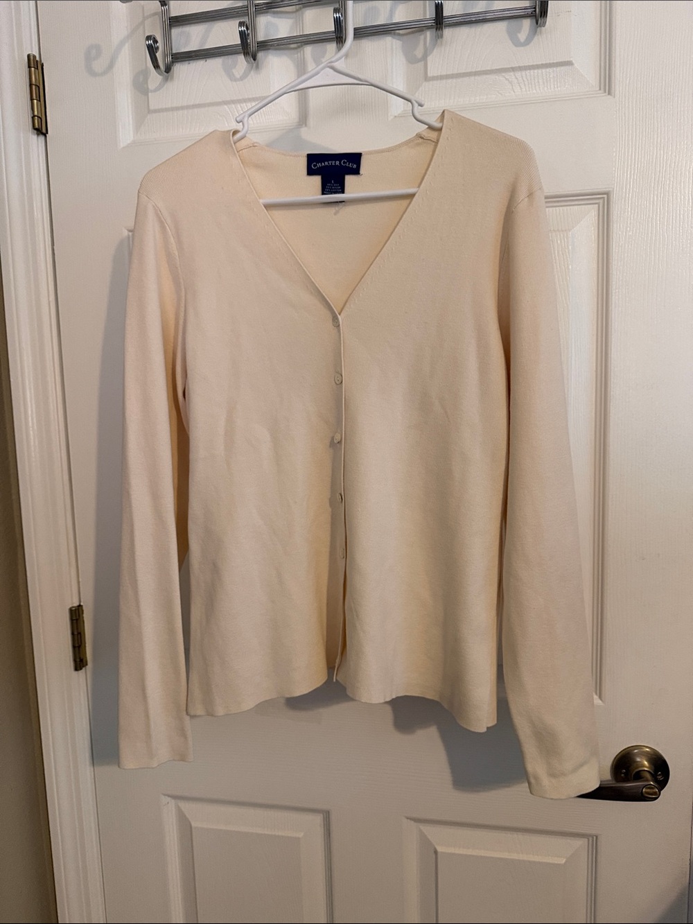 Charter Club Light Cream V-Neck Button Cardigan